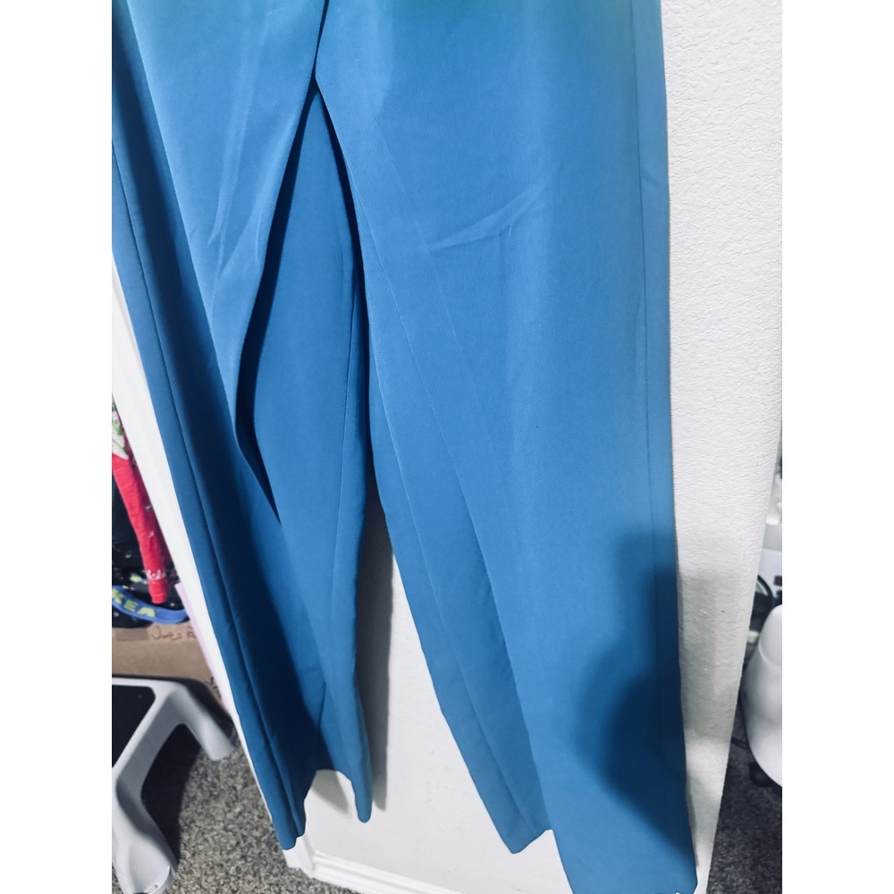 White House Black Market Strapless Wrap Front Jumpsuit Teal Blue Size 6 Formal - Picture 4 of 7